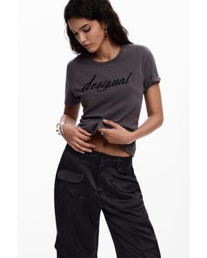 Desigual Camiseta Logo Bordado, Mujer, Algodon, Negro