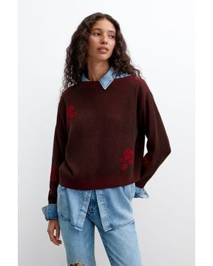 Desigual Fine Knit Sweater With Flowers - Red