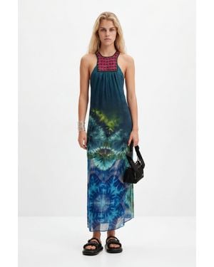 Desigual Long Arty Tie-Dye Dress, Viscose - Blue