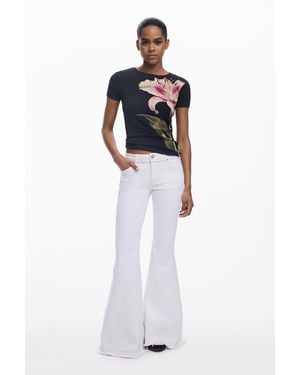Desigual Flared Embroidered Jeans - White