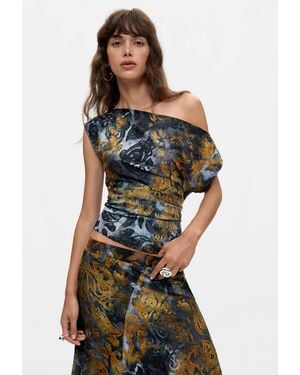 Desigual Asymmetric Flocked Top - Black