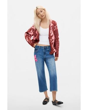 Desigual Floral Denim Culotte Trousers, Cotton - Blue