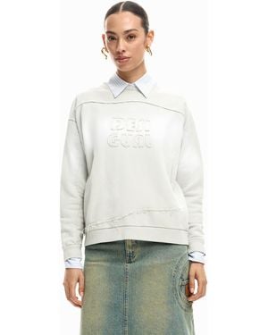 Desigual Sudadera Logo Degradado, Mujer, Algodon, Blanco