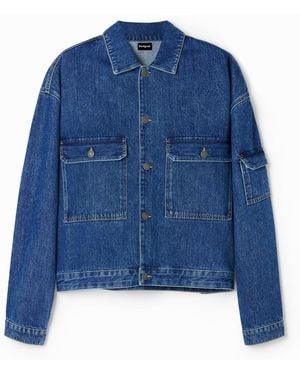 Desigual Denim Jacket With Pockets, Cotton - Blue