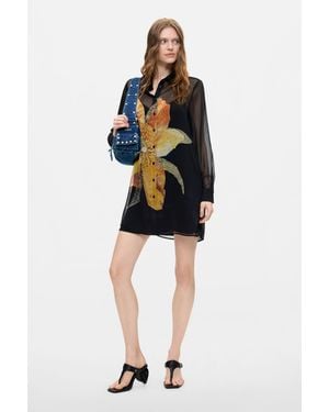 Desigual Geblümtes Kleid, Polyester, Schwarz