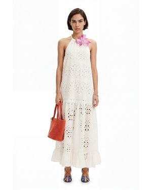 Desigual Stella Jean Long Embroidered Dress, Cotton - White