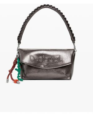 Desigual Medium Metallic Flap Bag With 3D Logo, Polyurethane - Multicolour