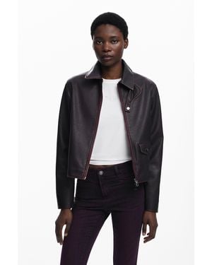 Desigual Burgundy Faux Leather Jacket - Blue