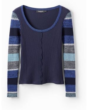 Desigual Striped Long-Sleeve T-Shirt - Blue