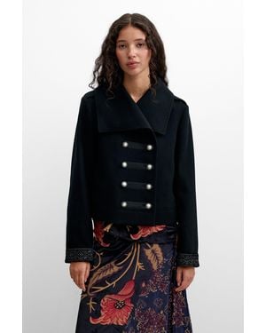 Desigual Short Wool Coat - Blue