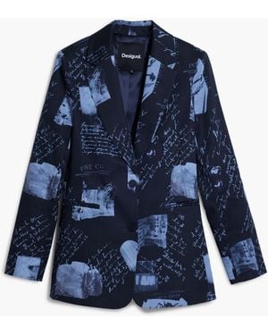 Desigual Collage Print Blazer, Cotton - Blue