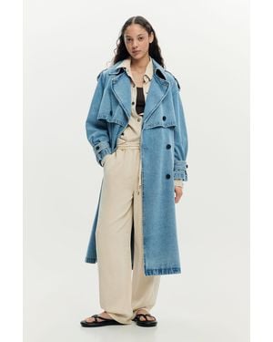Desigual Denim Trench Coat Belt, Cotton - Blue