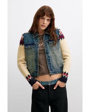 Desigual Chaqueta Vaquera Combinada, Mujer, Azul