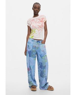 Desigual Printed Denim Pants, Lyocell - Blue