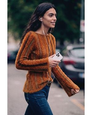 Desigual Ribbed Sweater With Fur - Brown