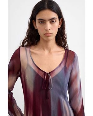 Desigual Sheer Long-Sleeve Blouse, Polyester - Red