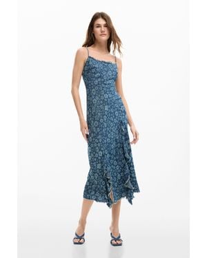 Desigual Denim Ruffle Dress, Lyocell - Blue