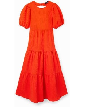 Desigual Back Neckline Midi Dress - Red