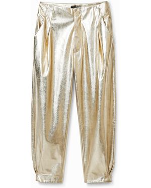 Desigual Metallic-Effect Slouchy Trousers, Polyurethane - White
