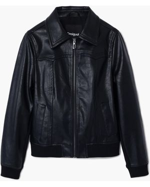Desigual Faux Leather Biker Jacket - Blue