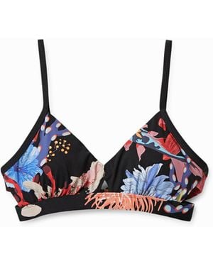 Desigual Top Bikini Triángulo Corales, Negro