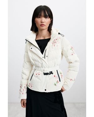 Desigual Abrigo Acolchado Plumas, Mujer, Poliuretano, Blanco