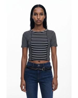Desigual Striped Short-Sleeve T-Shirt, Cotton - Blue