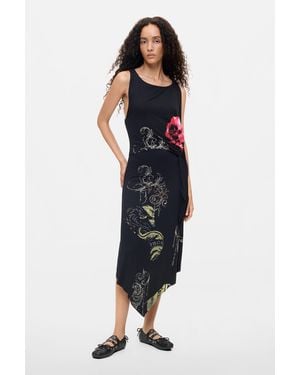 Desigual Asymmetric Midi Dress, Viscose - Blue