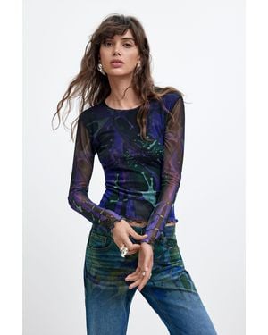 Desigual Printed Tulle T-Shirt M. C. Lacroix, Polyester - Blue