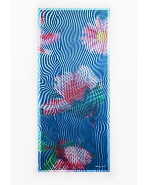 Desigual Rectangular Floral Foulard, Viscose - Blue