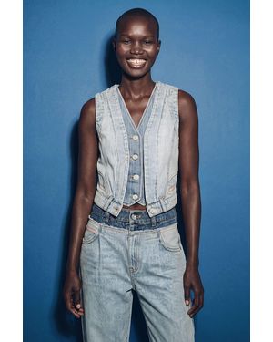 Desigual Combined Denim Vest - White