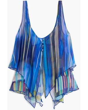 Desigual Strappy Blouse With Opening, Polyester - Blue