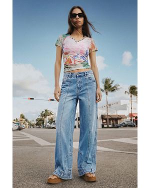 Desigual Straight Jeans With Inverted Effect, Cotton - Blue