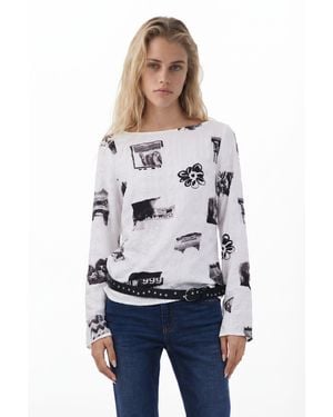 Desigual Textured Blouse With Bows, Polyester - Blue