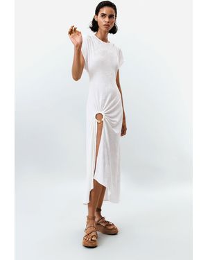 Desigual Vestido Flocado Manga Corta, Polyester - White