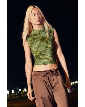 Desigual Printed Flocked Top, Polyester - Green