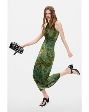 Desigual Flocked Midi Dress, Polyester - Green