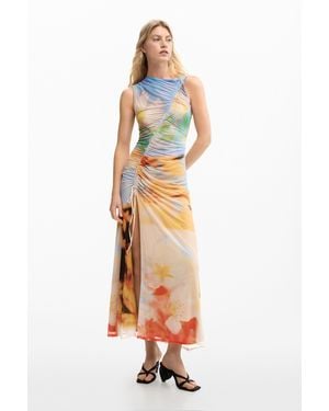 Desigual Draped Long Dress, Polyester - White