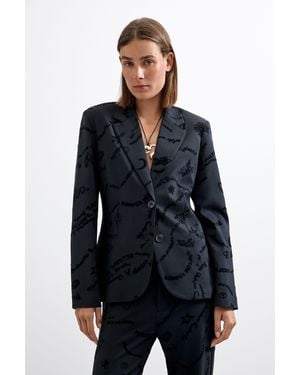 Desigual Printed Blazer - Blue