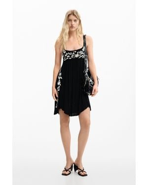 Desigual Embroidered Fluid Strap Dress, Viscose - Black