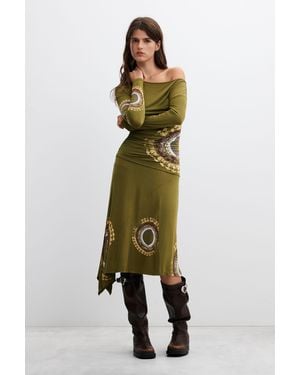 Desigual Vintage Printed Midi Skirt, Viscose - Green