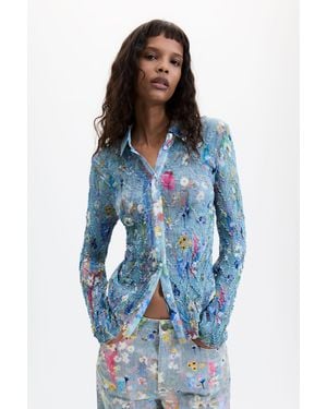 Desigual Floral Print Shirt, Polyester - Blue