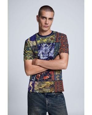 Desigual Patchwork Printed T-Shirt, Cotton - Grey