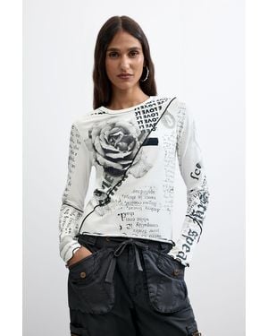 Desigual Printed T-Shirt 100% Cotton, Cotton - Gray