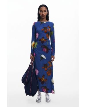 Desigual Asymmetric Midi Dress, Viscose - Blue