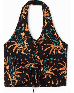 Desigual Short Gathered Top, Viscose - Black