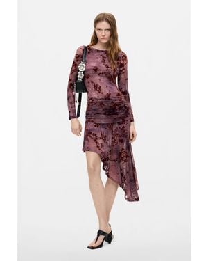 Desigual Asymmetric Flocked Dress, Polyester - Red