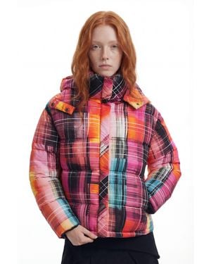 Desigual Quilted Check Coat, Polyamide - Red