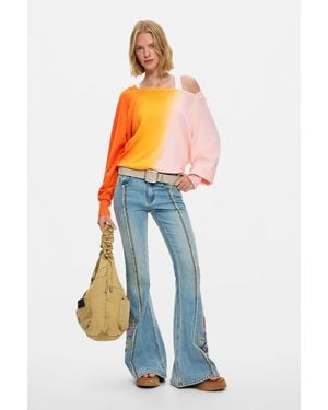 Desigual Jeans Pants With Flower Topstitching, Cotton - Blue