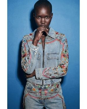 Desigual Cazadora Denim Estampada 100% Algodón, Mujer, Algodon, Azul